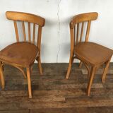 Pair of bistro and bohemian beech vintage chairs 1950