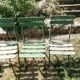 4 old iron and wood garden folding chairs