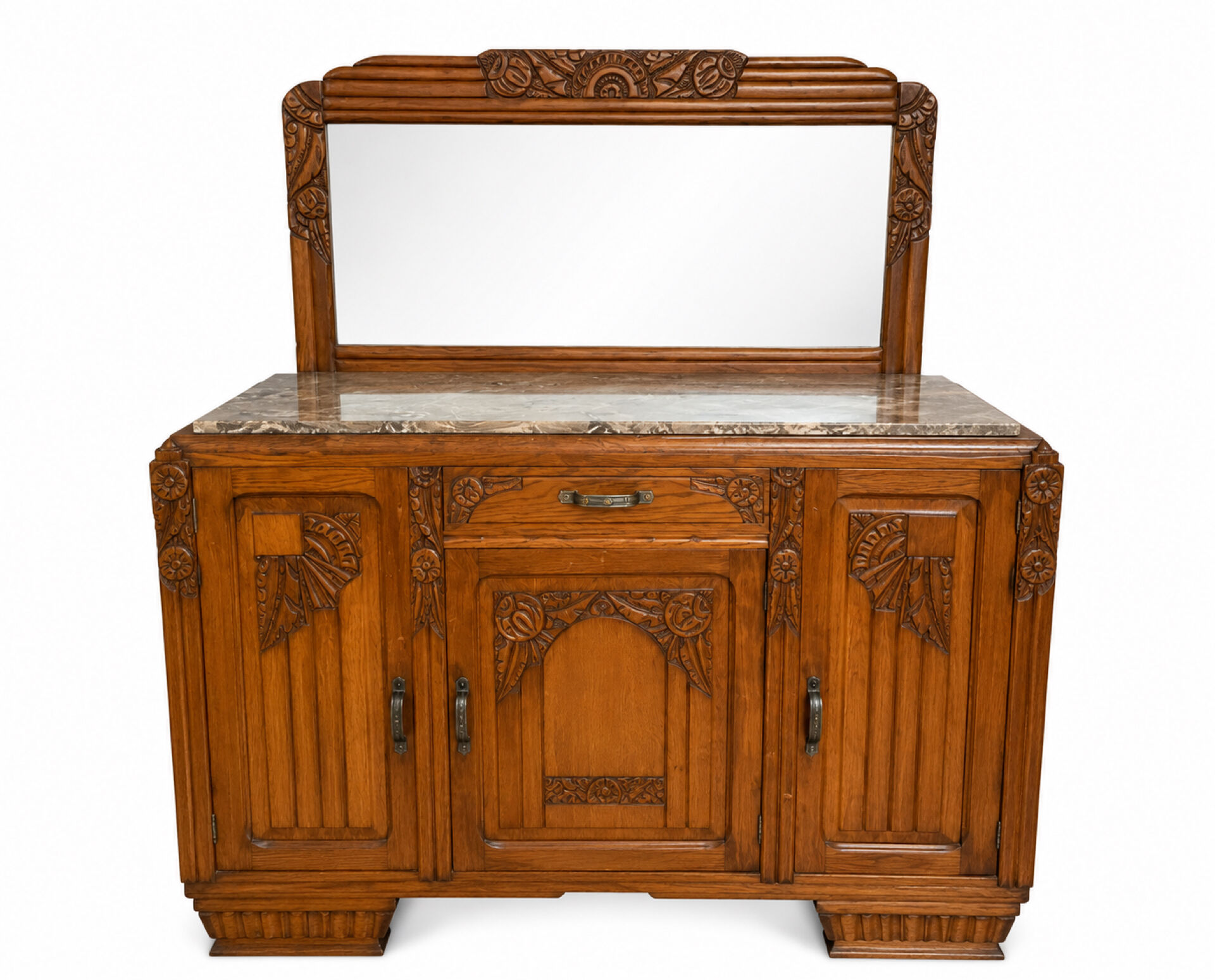 Art Deco buffet from the 1930s, solid wood, marble top, removable mirror.