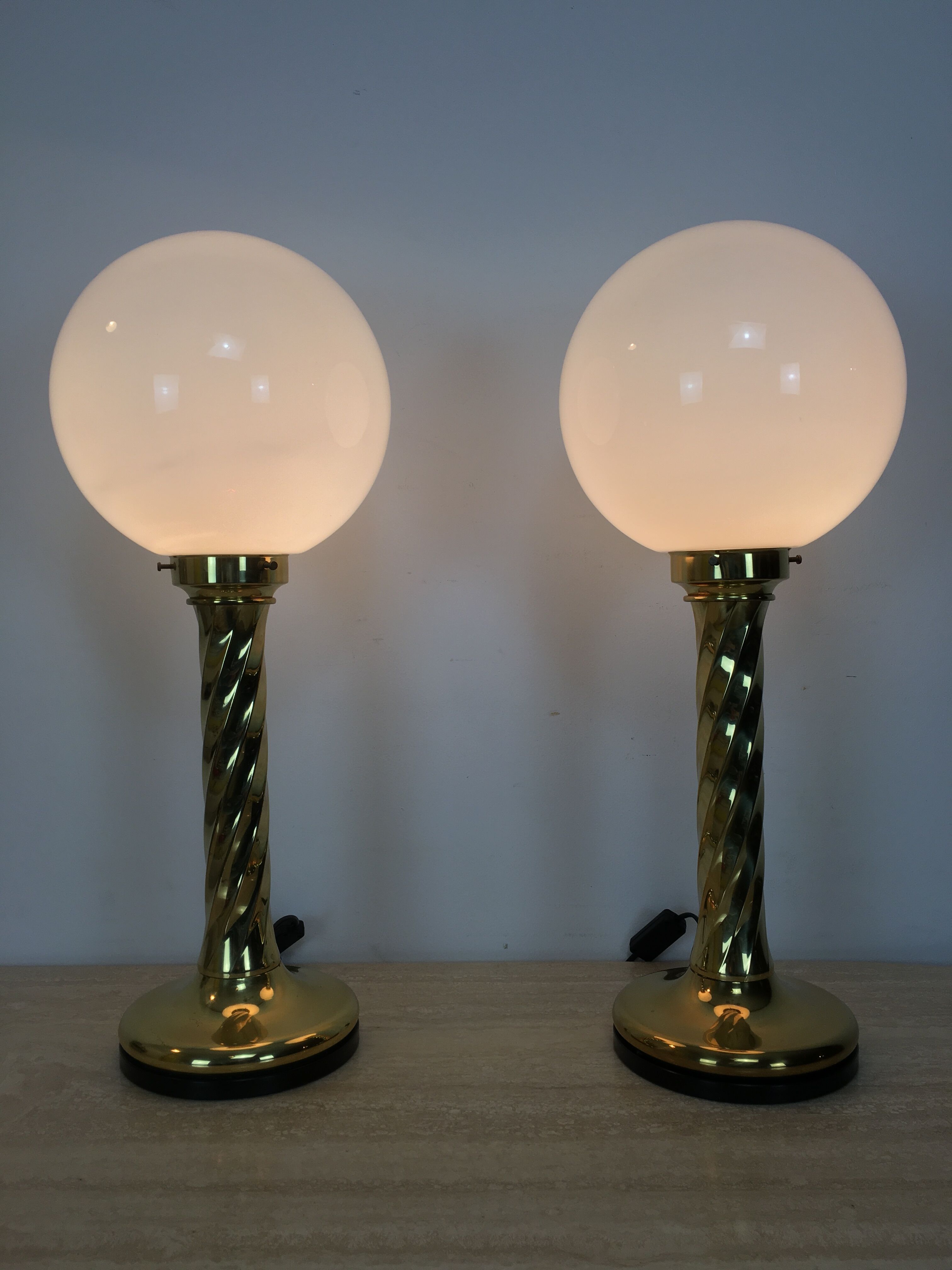 Pair of gilded column lamps Hollywood Regency style