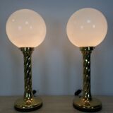 Pair of gilded column lamps Hollywood Regency style