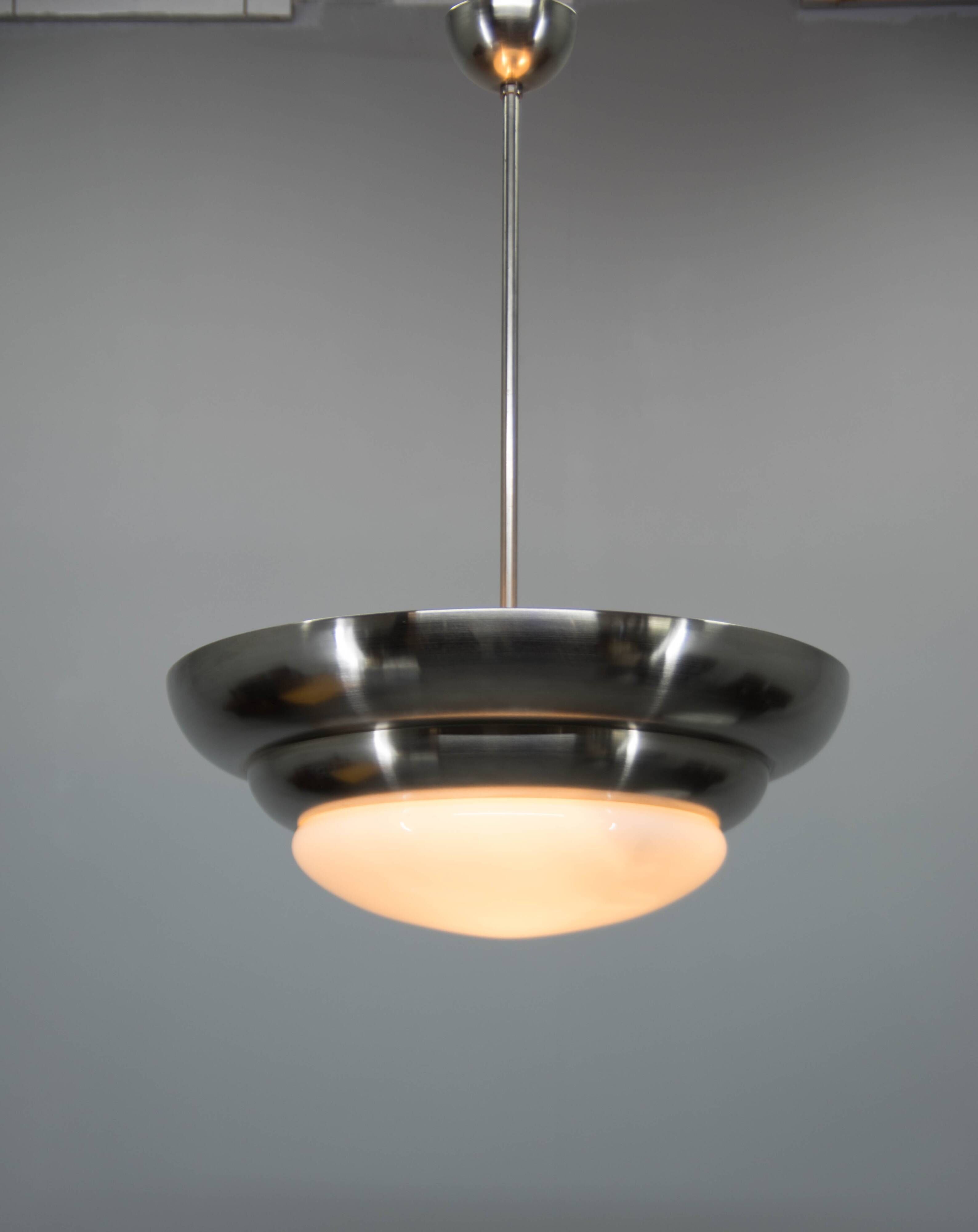 Rare Franta Anýž Nickel Chandelier, 1930s, Restored
