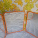 Vintage tryptic barber mirror orange 70s
