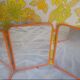 Vintage tryptic barber mirror orange 70s
