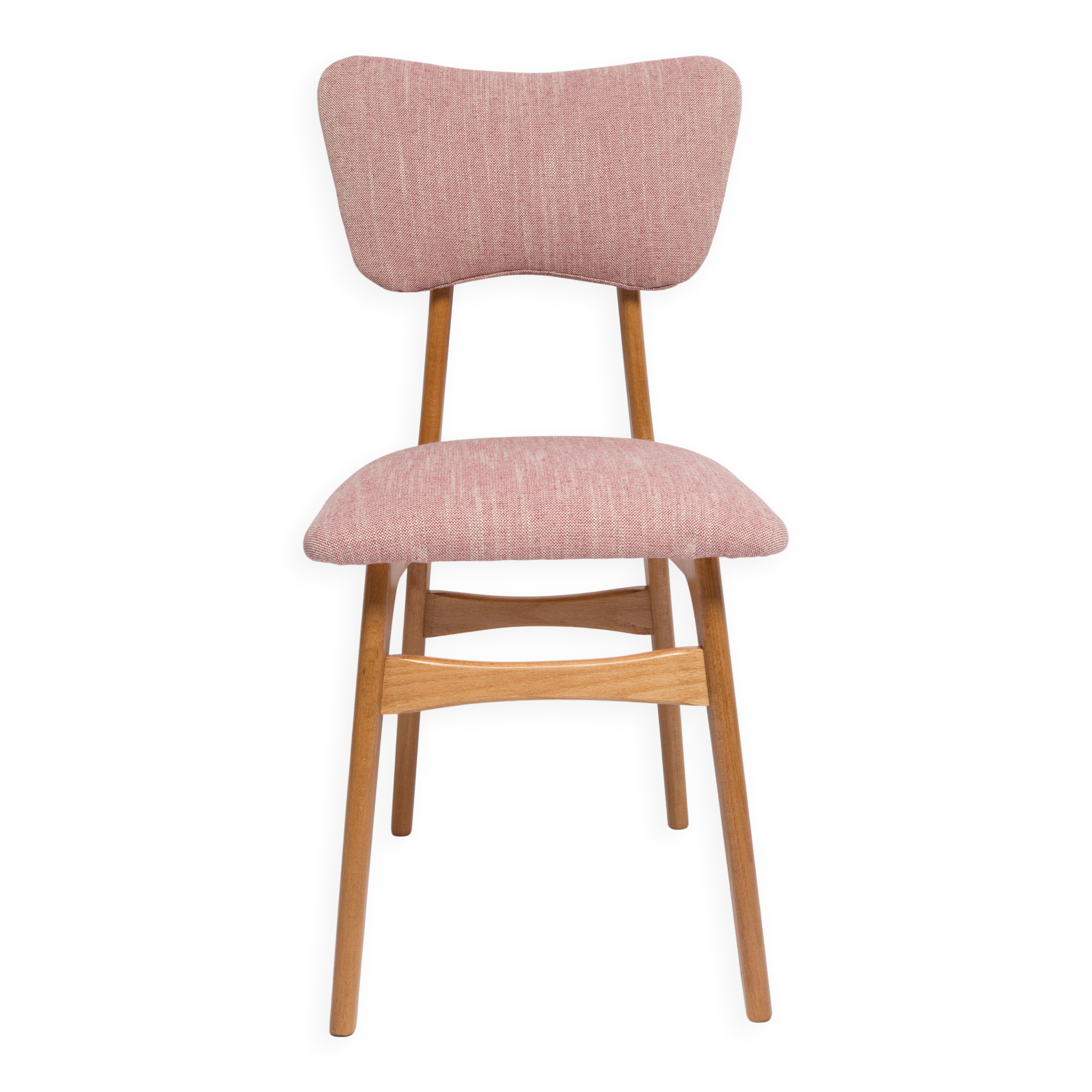 Mid-century Butterfly dining chair, pink linen, light wood, Europe, 1960s