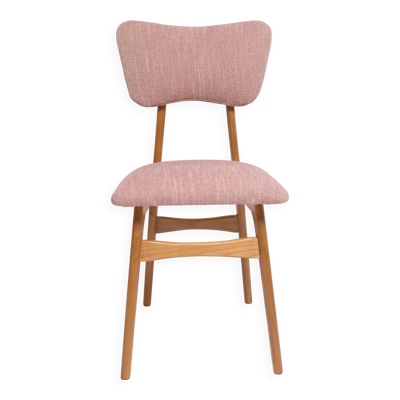 Chaise de salle à manger Papillon milieu du siècle, lin rose, bois clair, Europe, années 1960