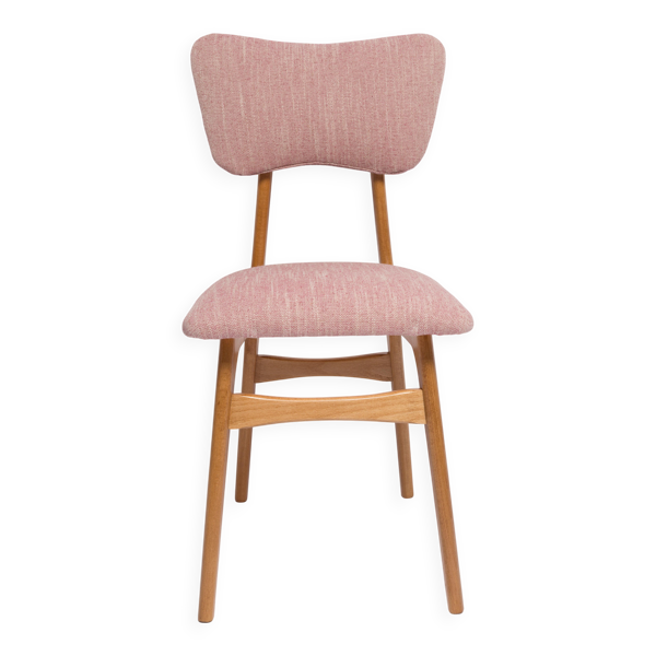 Chaise de salle à manger Papillon milieu du siècle, lin rose, bois clair, Europe, années 1960