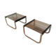 Pair of side tables in chrome, blackened wood and glass.