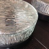 Pair of round ceiling lights in glass ice vintage 60-70s