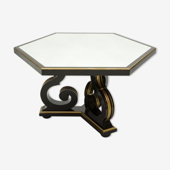 Maurice Hirsch neoclassical dining table black wood golden mirror 1970