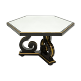 Table à manger néoclassique Maurice Hirsch bois noir doré miroir 1970