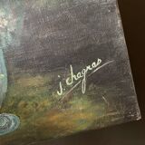 Oil on canvas bouquet of pink flowers