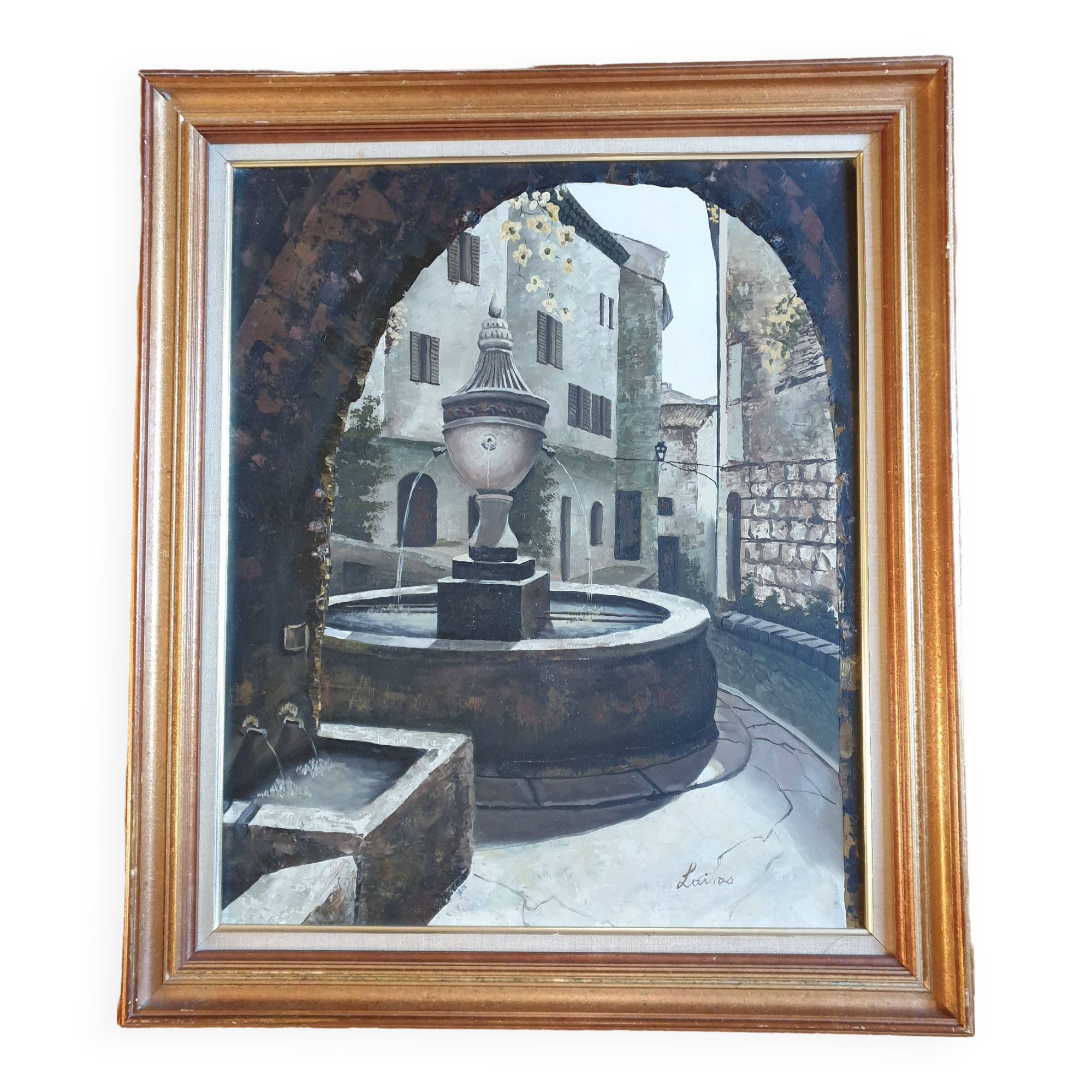 Oil on canvas Lainas Fontaine Saint Paul de Vence signed framed 72 X 62