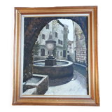 Oil on canvas Lainas Fontaine Saint Paul de Vence signed framed 72 X 62