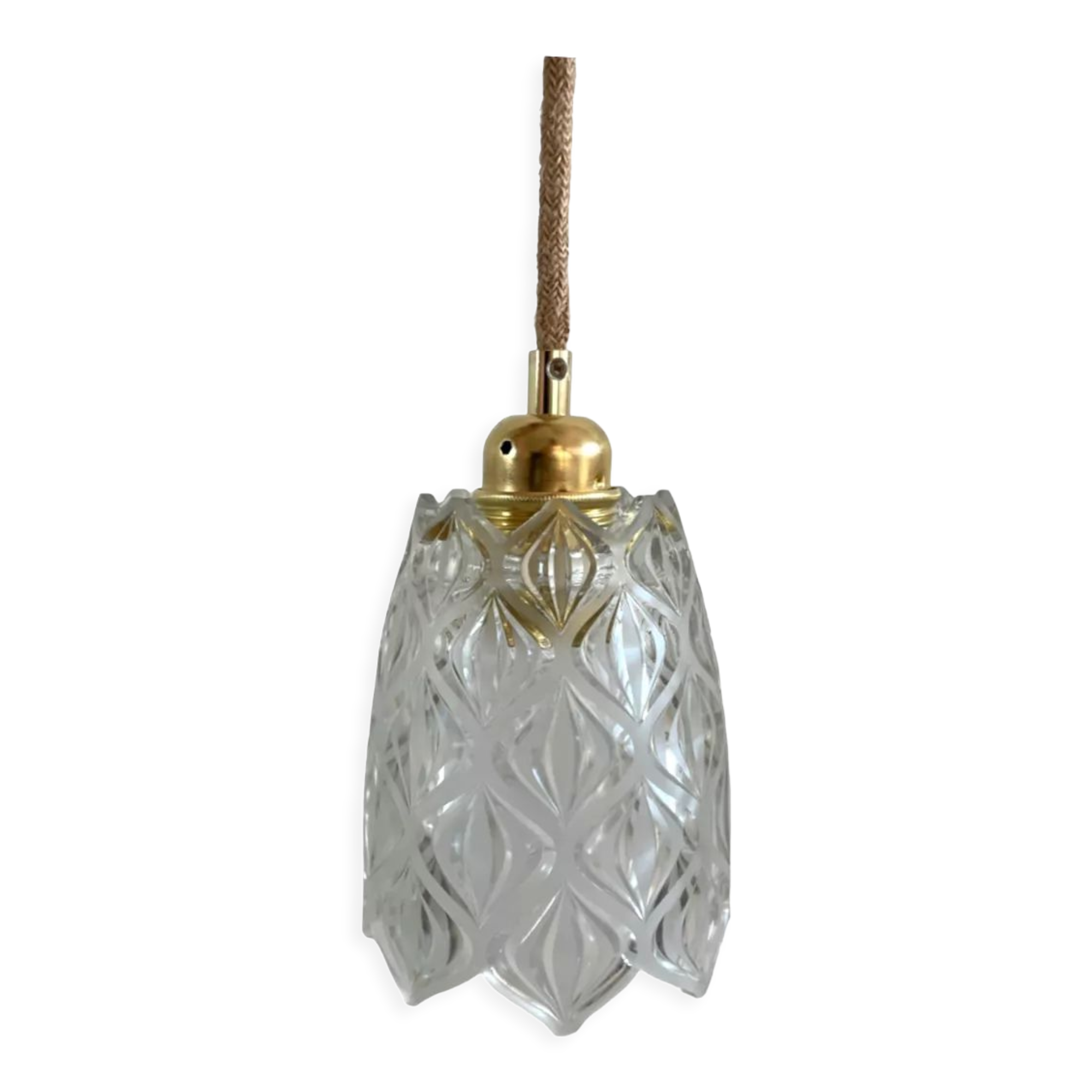 Vintage tulip pendant lamp in molded glass