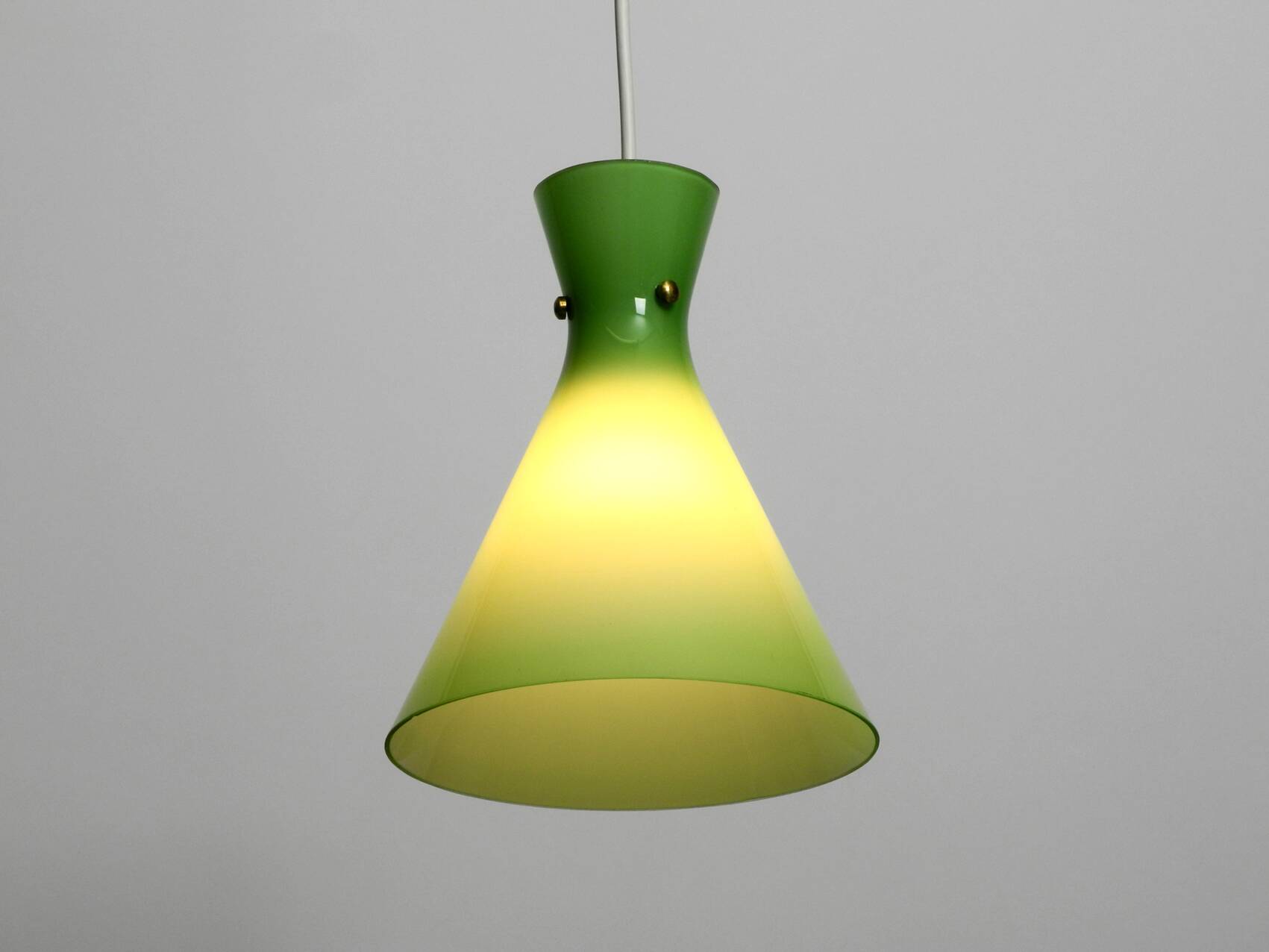 Very beautiful Mid Century flashed glass Diabolo pendant lamp in Green