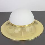 Large UFO ceiling light in brass and glass, Limburg, Germany, 1970s.