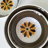 Trio of Italian 1970s deep plates, ochre brown floral decoration