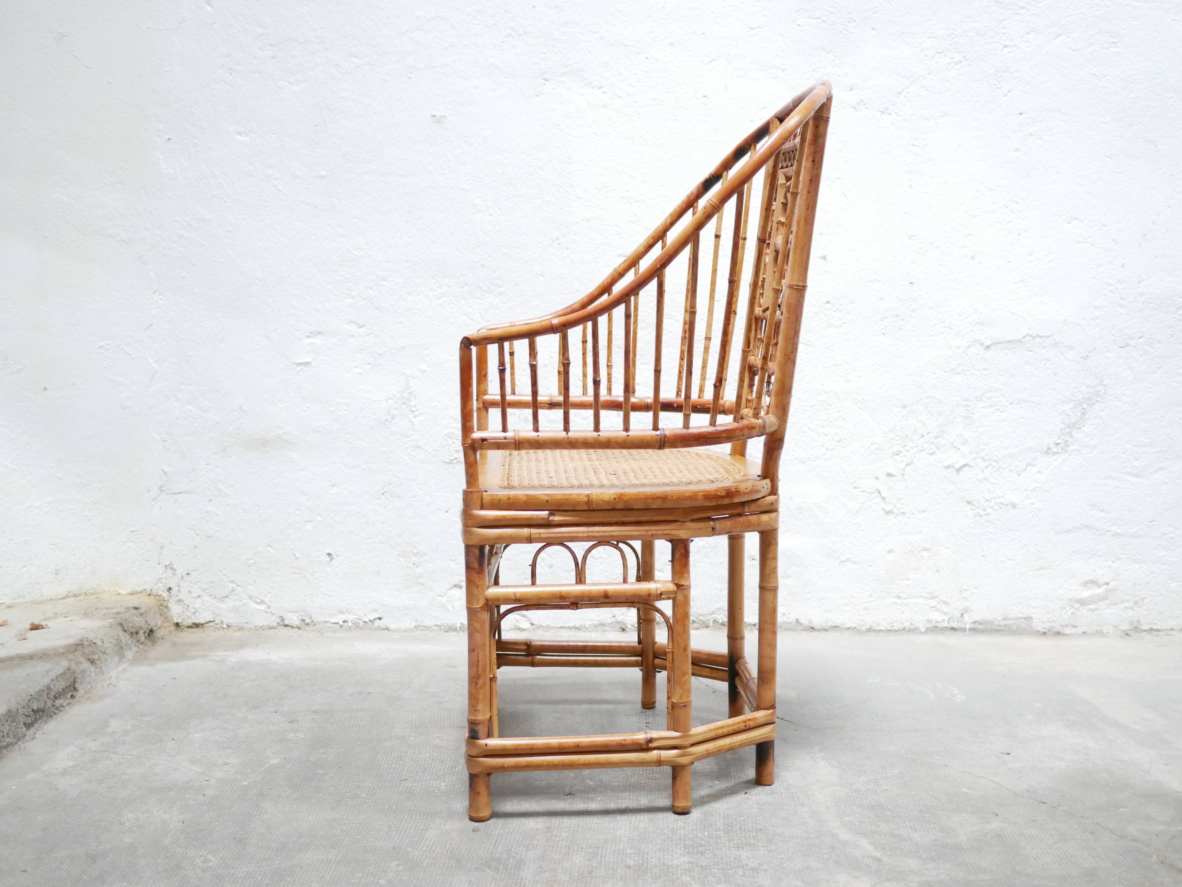 Vintage armchair canned in bamboo