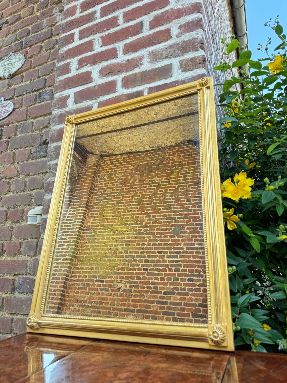 Louis XVI Style Rectangular Mirror In Wood And Golden Stucco