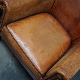 Fauteuil club en cuir vintage hollandais de couleur cognac, ensemble de 2