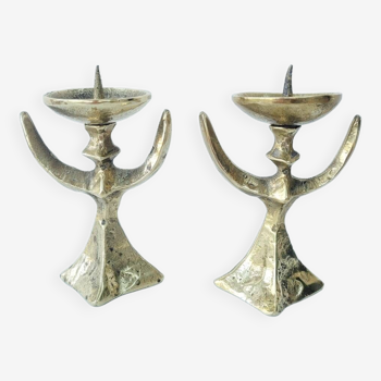 2 old candlesticks female model heavy brass