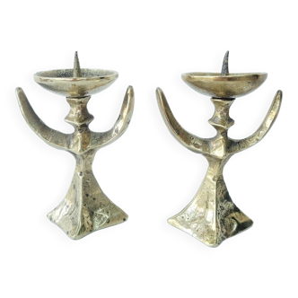 2 old candlesticks female model heavy brass