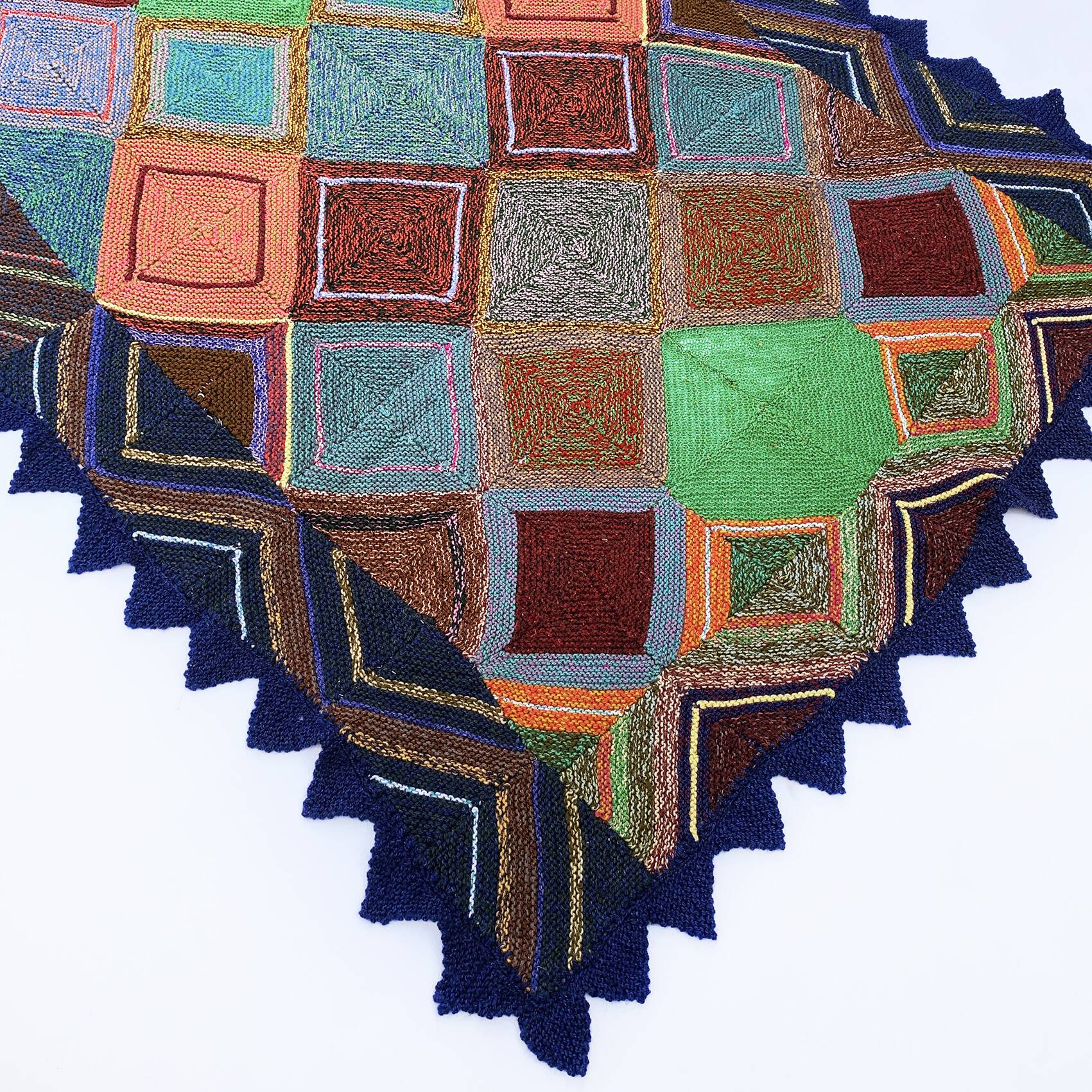 Knitted Diamond Throw Blanket Vintage 1970s