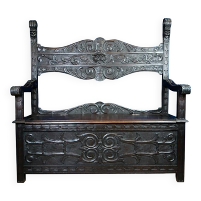 Banc coffre en bois massif style renaissance italienne