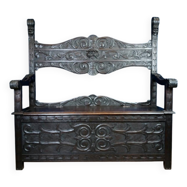 Banc coffre en bois massif style renaissance italienne