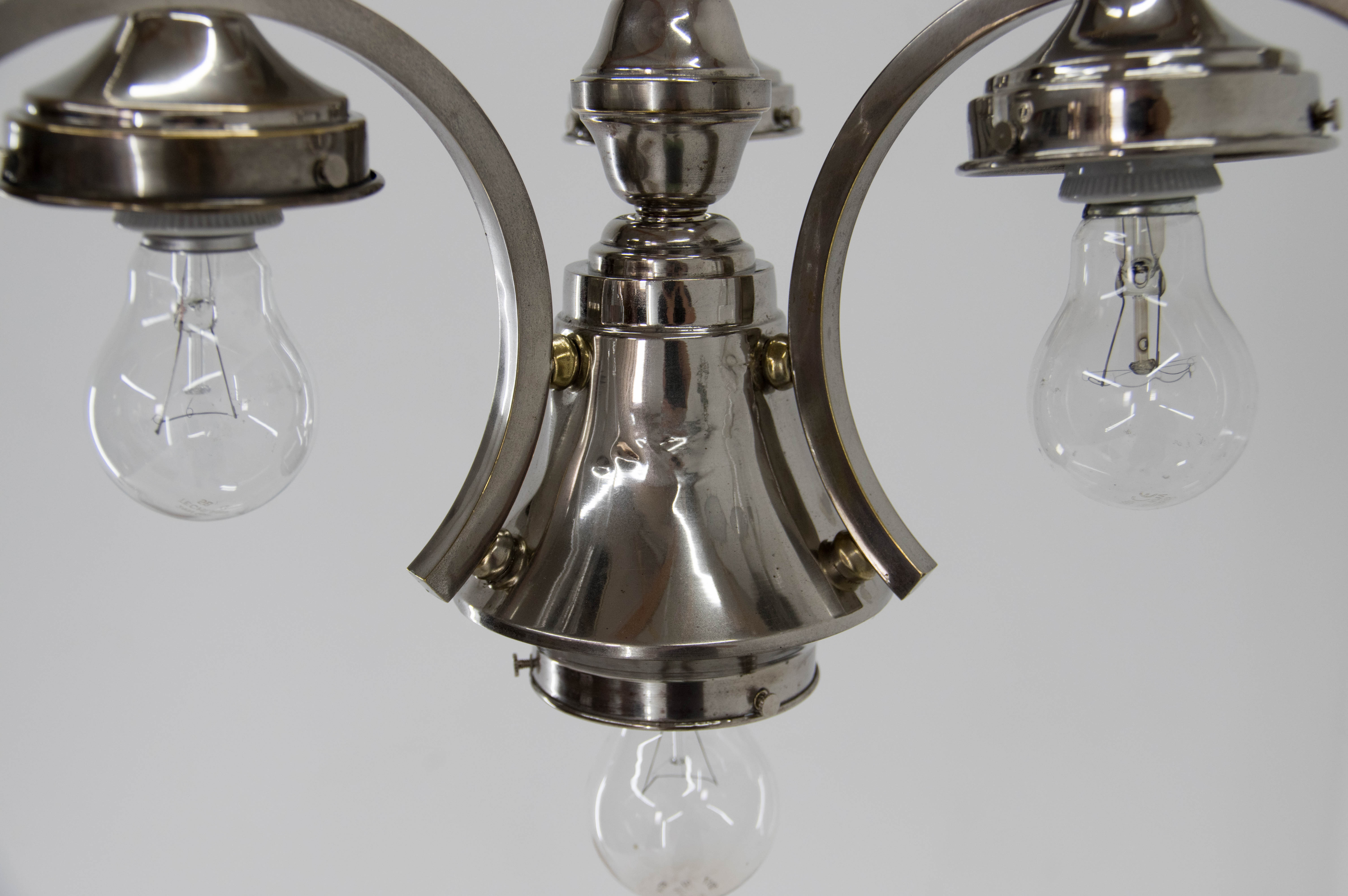 Art deco blue chandelier, 1930s, restored