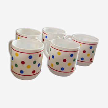 Set of 5 polka dot Arcopal cups