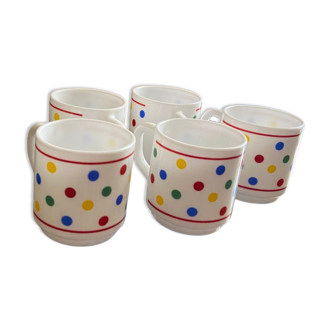 Set of 5 polka dot Arcopal cups