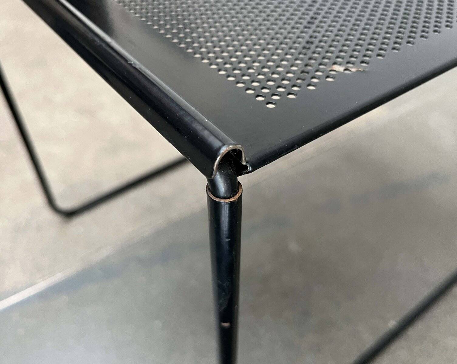 Postmodern perforated metal nesting side table from Ikea, 1980s.