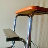 Vintage Brabantia step stool in wood, Skai and chrome metal