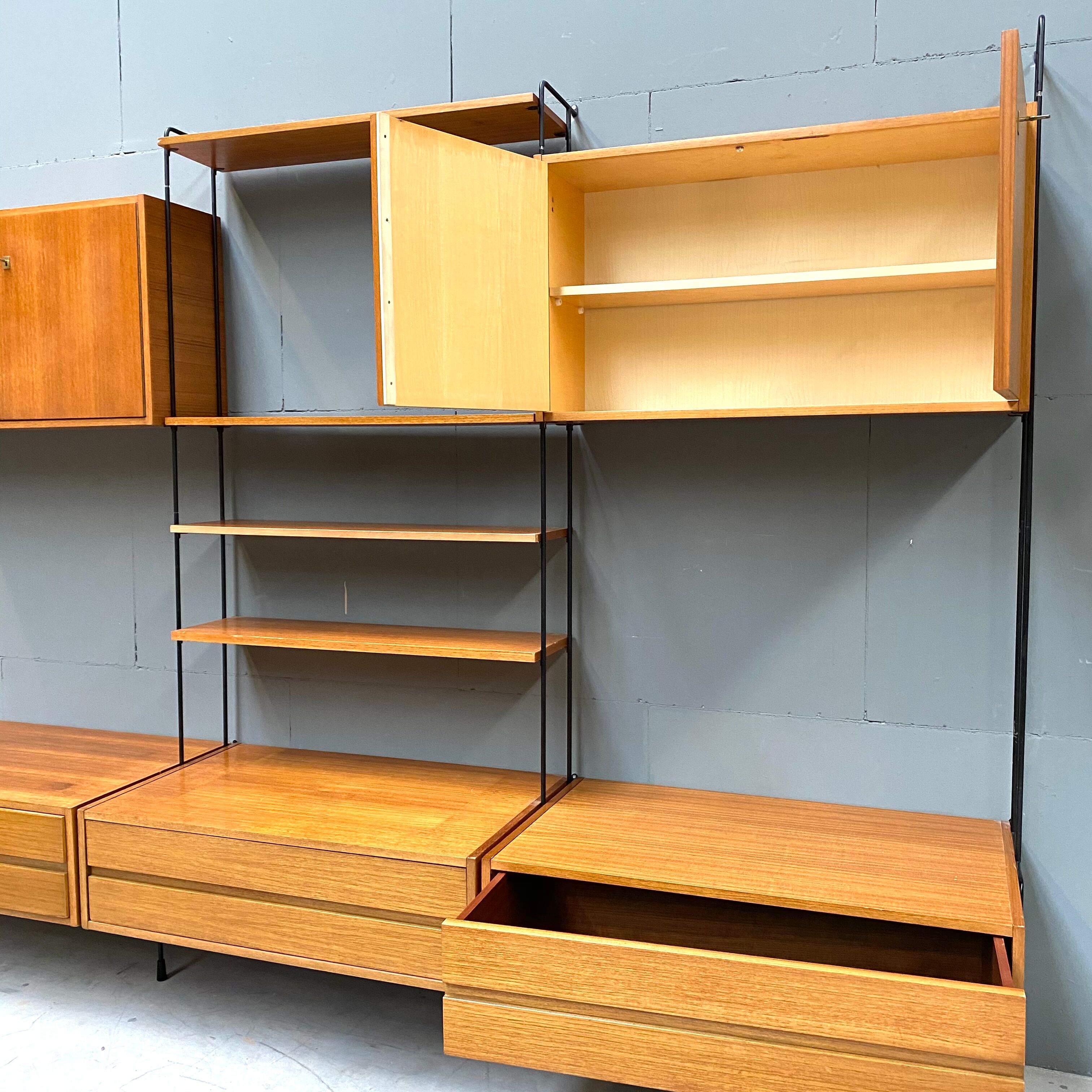 Mid century german teak floating wall unit by Dieter Hilker for Omnia, 1960s