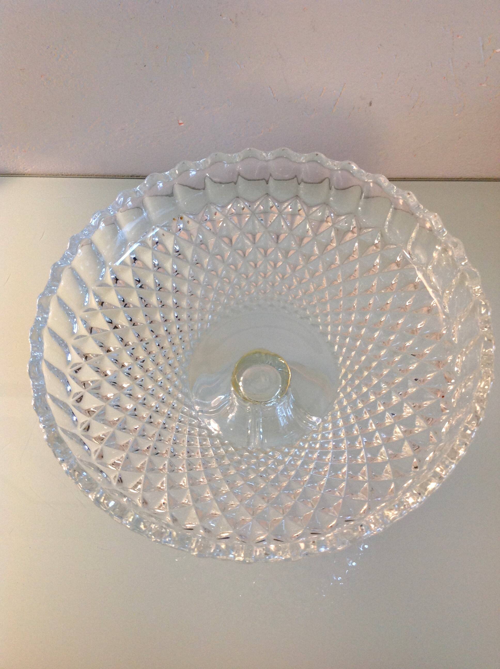 Chiseled glass footed cup / vintage 60s-70s