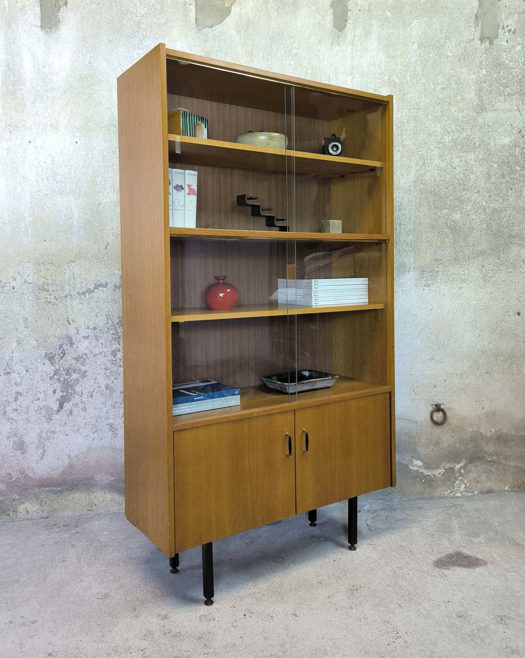 Vintage modernist display cabinet in wood
