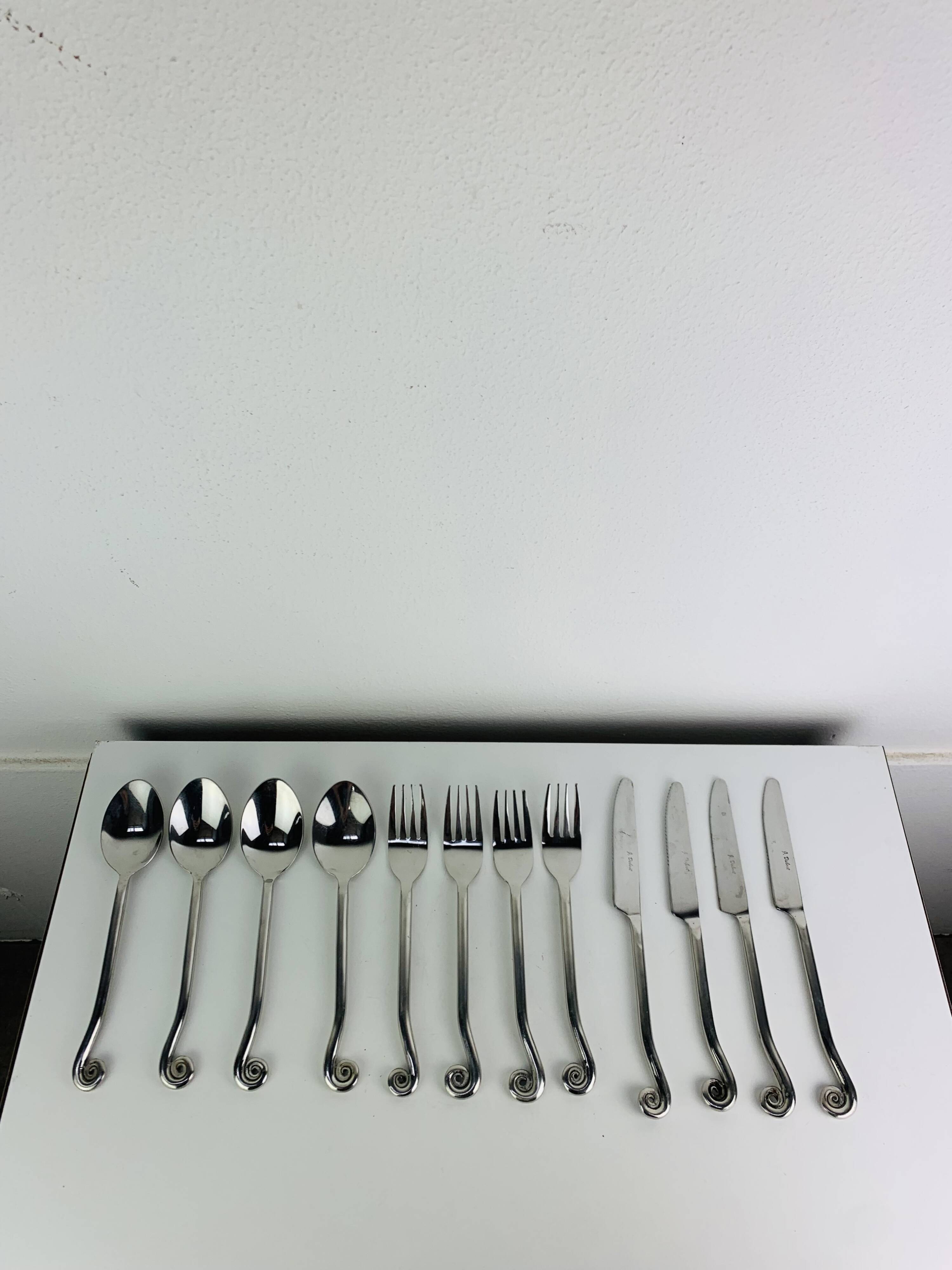 12 couverts "spirales" Jean Dubost en inox, vintage
