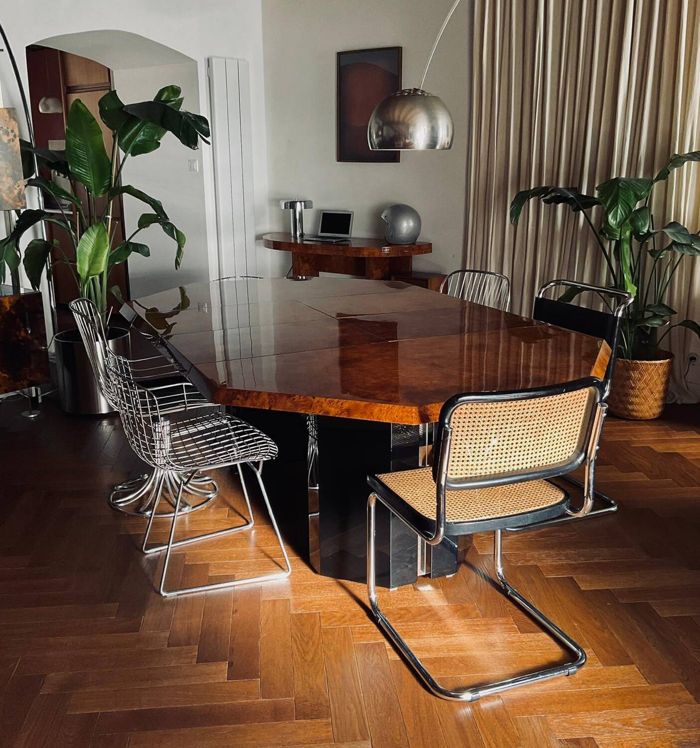 Dining table elm burl Roche Bobois Jean Claude Mahey vintage