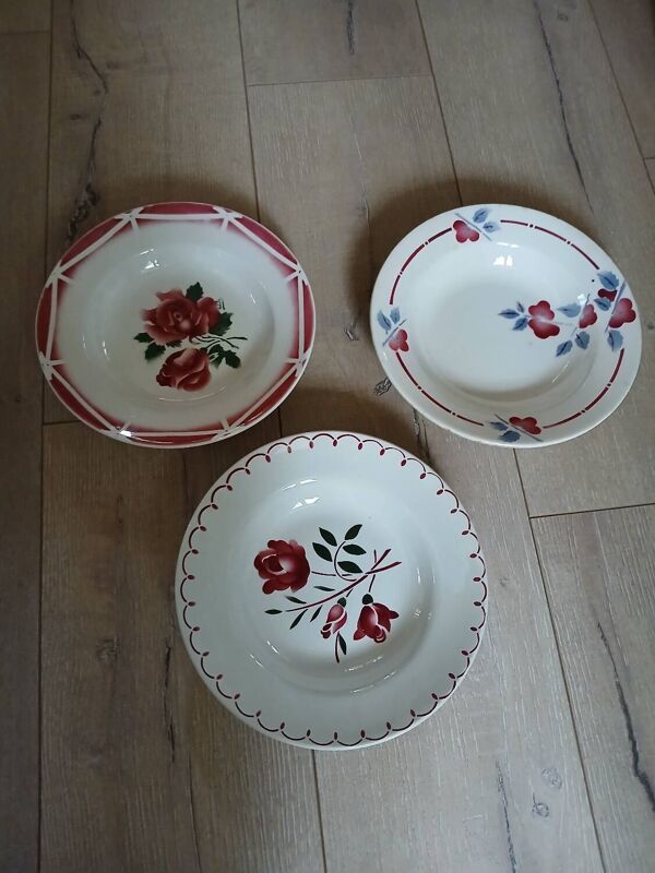 8 assiettes creuses anciennes dépareillées