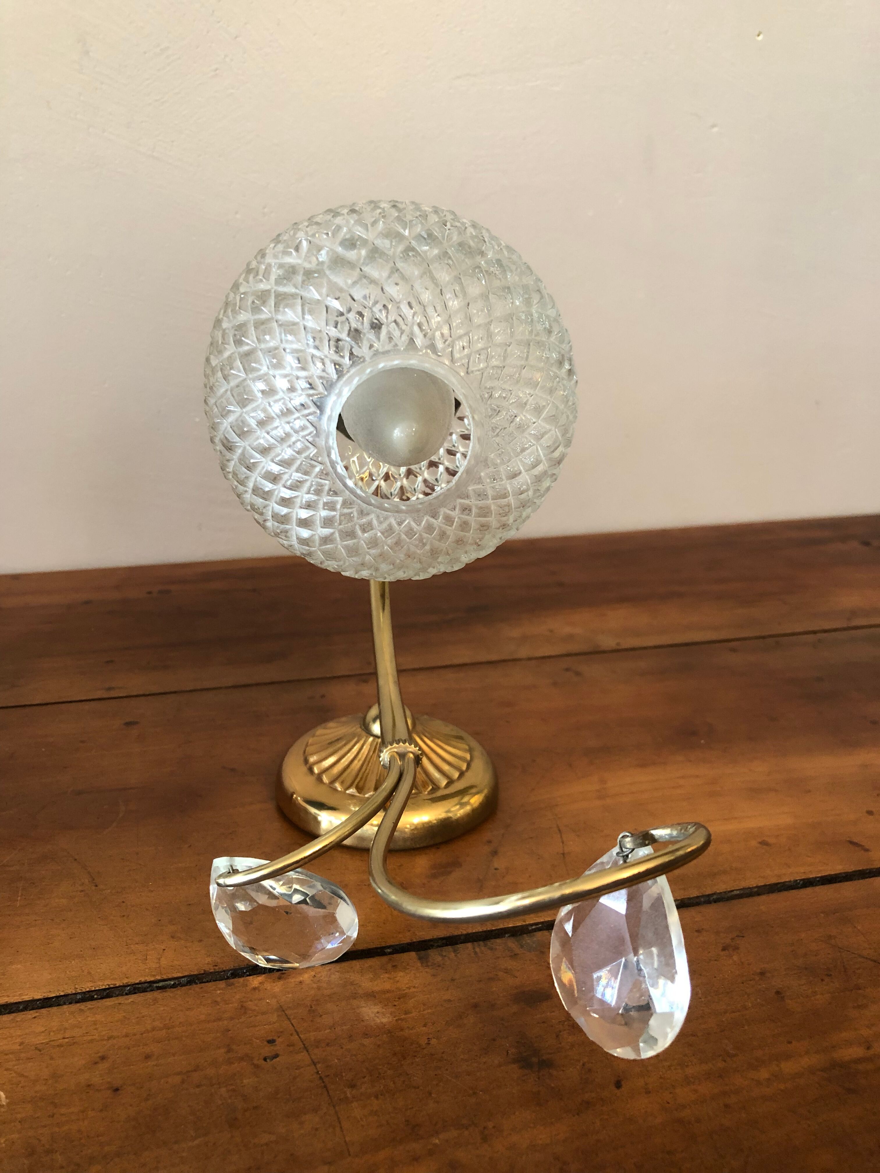 Duo of brass and glass wall lamps