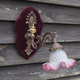 Art Nouveau Wall Sconce: French Metal, Opaline Rose Shade, C1950s