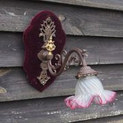 Art Nouveau Wall Sconce: French Metal, Opaline Rose Shade, C1950s