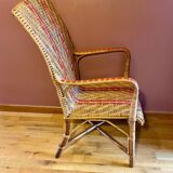 Adult armchair, vintage in rattan and bamboo, Belle Époque style.