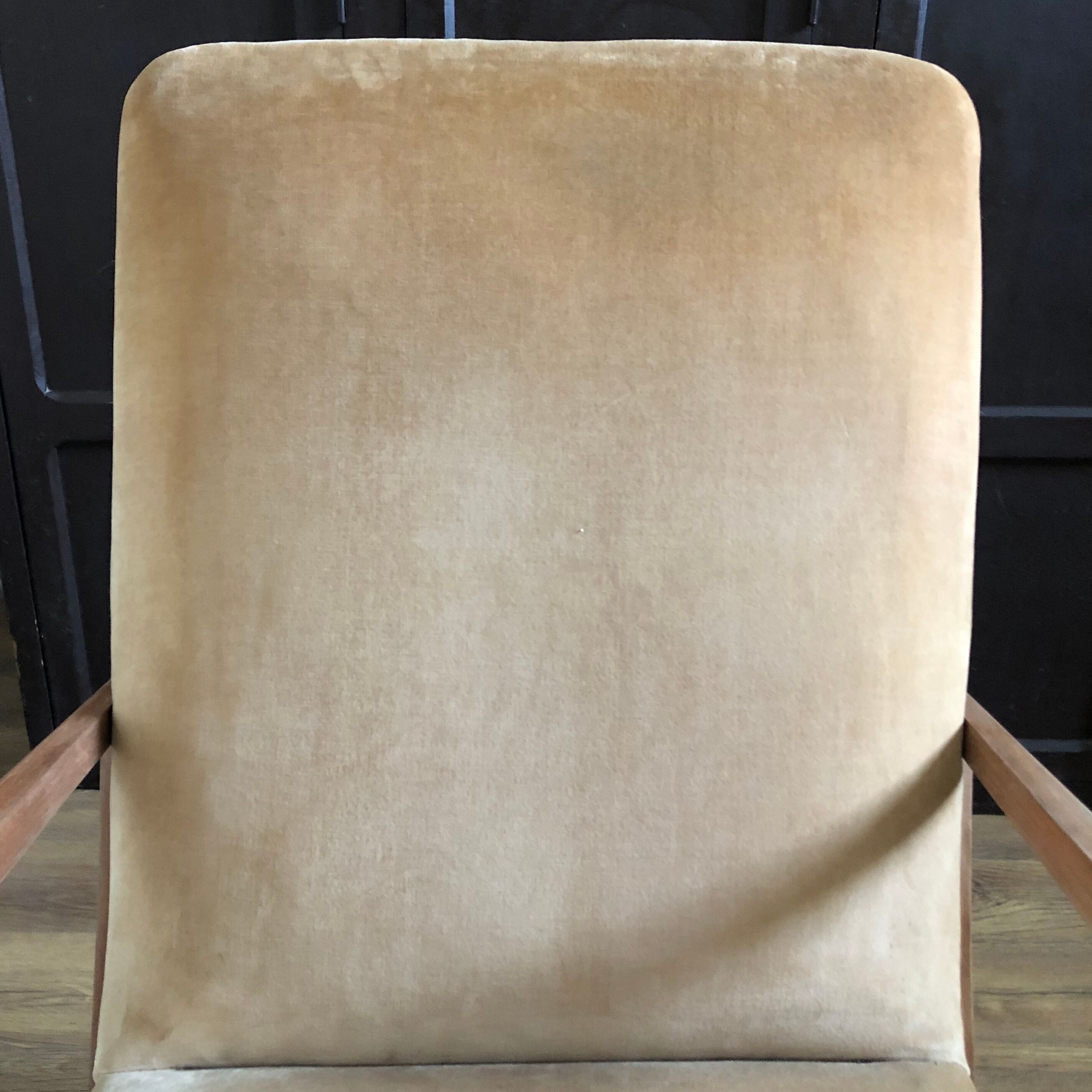 Velvet and wood armchair