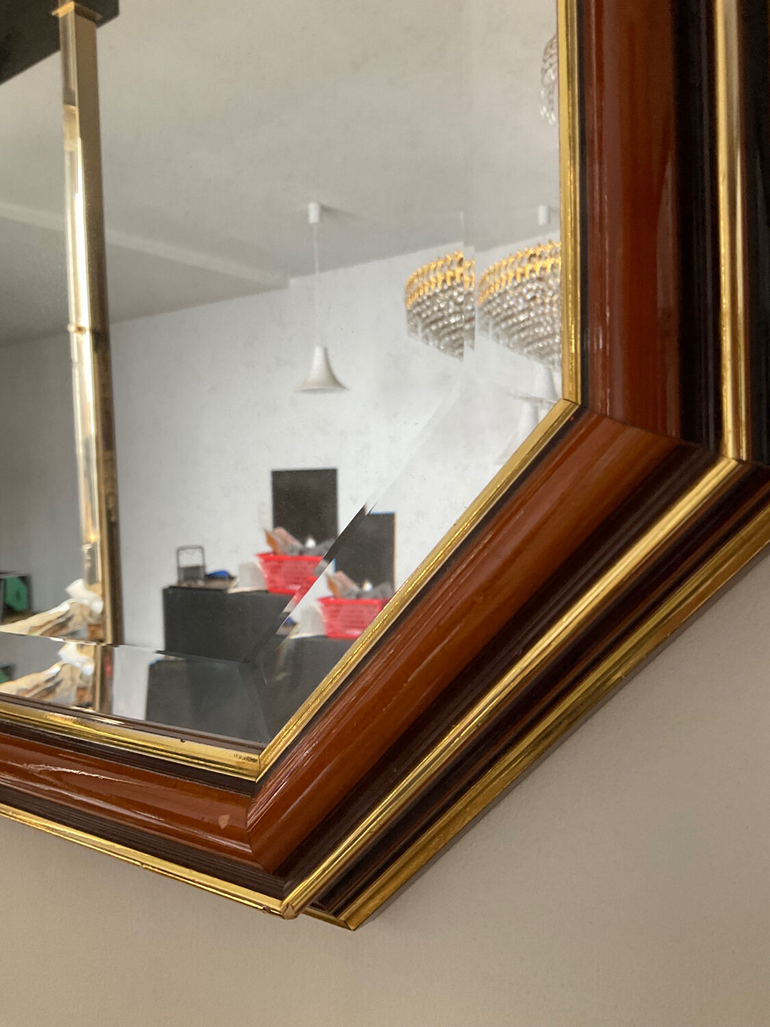 Vintage wooden mirror and beveled mirror