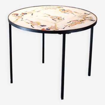 Table basse circulaire décor de guerriers - 1960 Roger Capron