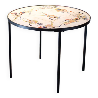 Table basse circulaire décor de guerriers - 1960 Roger Capron