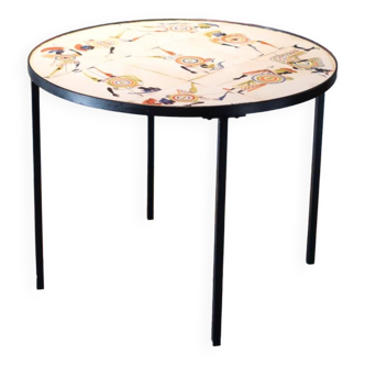 Table basse circulaire décor de guerriers - 1960 Roger Capron